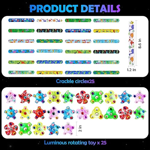 Miniatura 2 de SCIONE Recuerdos de fiesta para niños de 4 a 8 a 12 años, paquete de 25 pulseras giratorias con luz LED, rellenos de bolsas de regalo, suministros