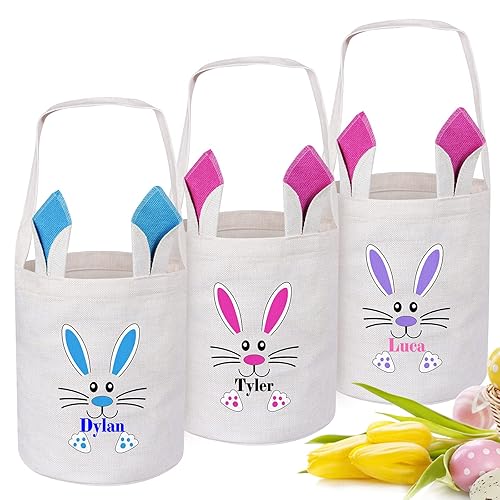 Cestas de Pascua personalizadas para niños, 3 piezas, cesta de Pascua personalizada con asas, cesta de Pascua para búsqueda de huevos de Pascua,