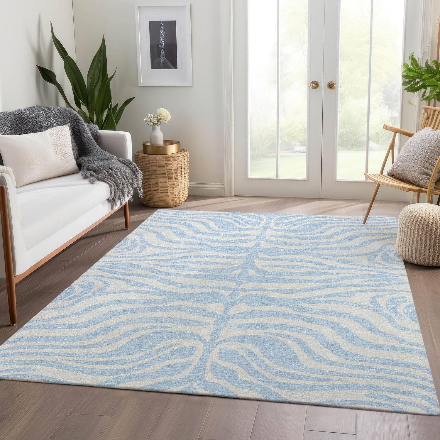 Addison Rugs Mayfield AMF1042 Sky 8' x 10' Indoor Premium Machine Washable Rug, Silky Soft, Easy Clean, Non Shedding, Bedroom, Living Room, Dining Room, Kitchen Rug