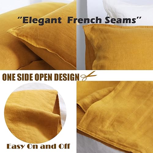 Miniatura 5 de S VICTORY SYMBOL - Juego de sábanas 100% de lino natural francés, ropa de cama ultrasuave, duradera y lujosa, lavado de piedra, 4 piezas (color