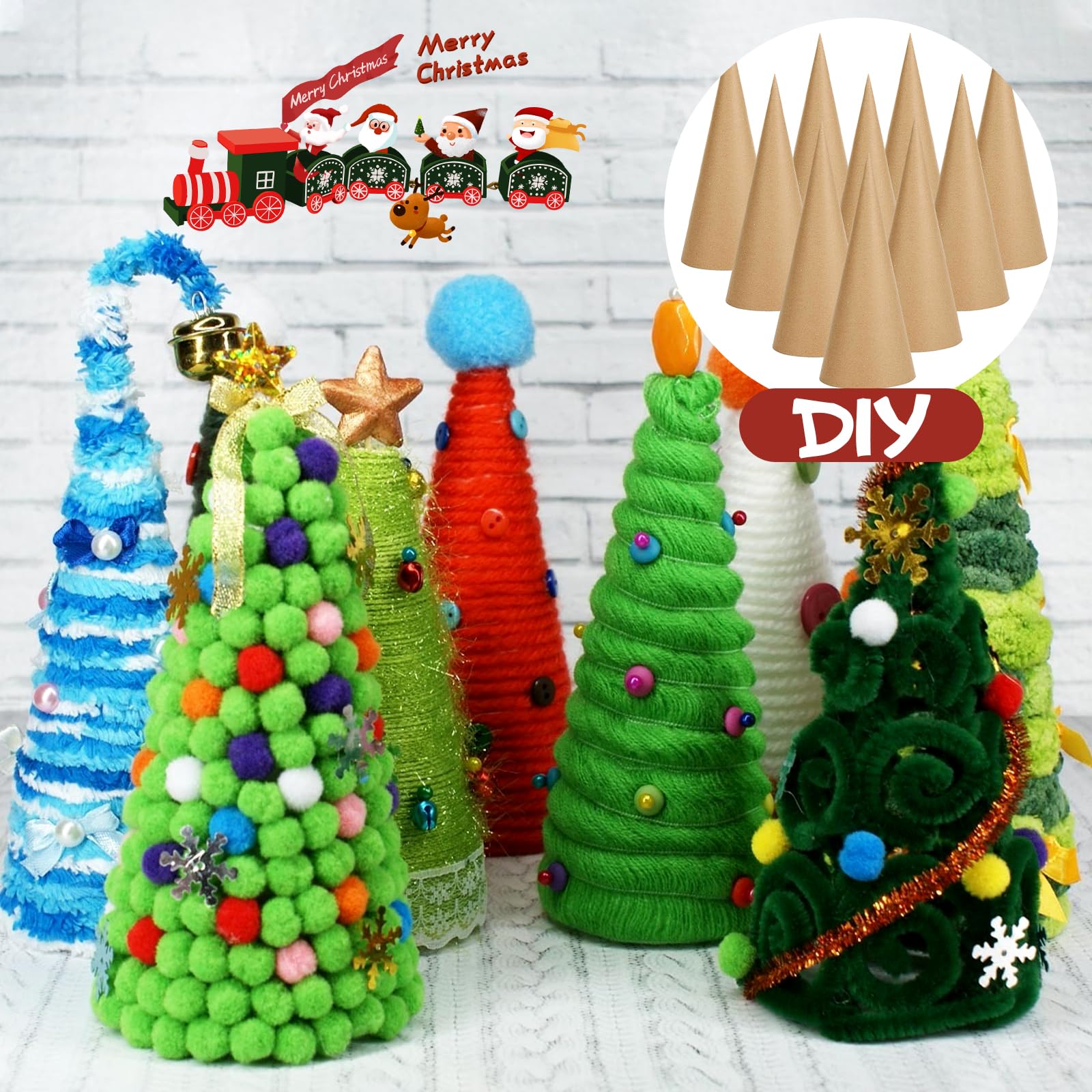 Lot de 10 cônes en papier mâché à fond ouvert - 35,1 x 12,7 cm - Cônes en carton extra épais pour nains de Noël, décoration d'arbre de Noël, loisirs créatifs