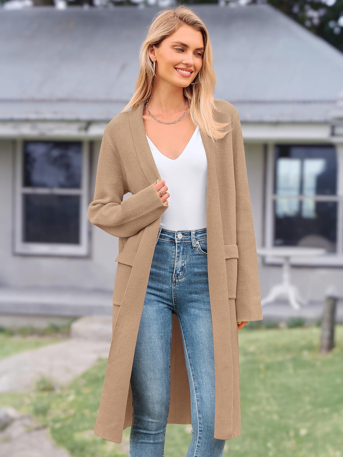 MASCOMODA Open Front Long Cardigan Sweaters for Women Trendy 2025 Fall Winter Oversized Sweater Coats Knit Coatigan Jackets - Image 3