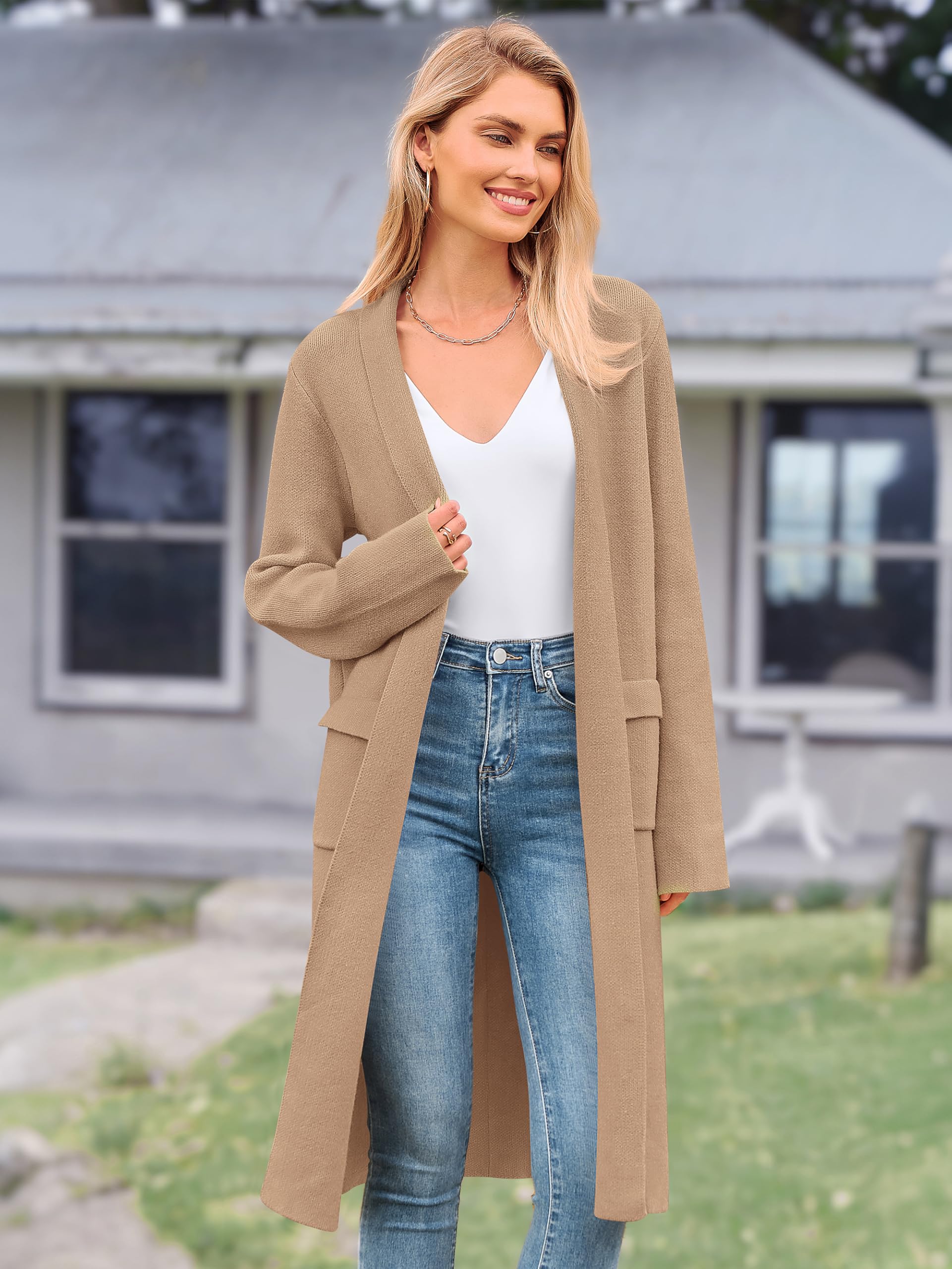 MASCOMODA Cárdigan largo con frente abierto para mujer, a la moda, para otoño e invierno, suéter de gran tamaño, abrigos de punto, chaquetas de abrigo
