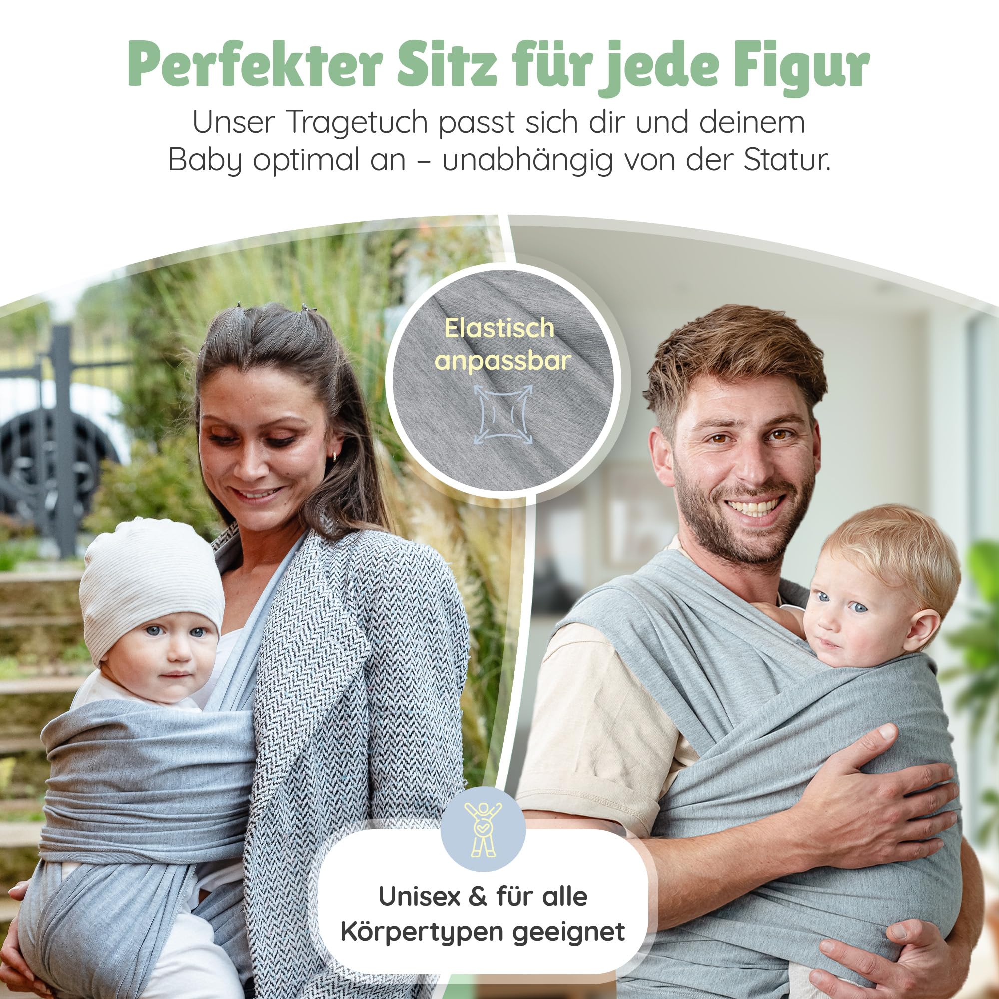Tragetuch Neugeborene - Elastisches Baby Trage-Tuch ab Geburt, Atmungsaktive & ergonomische Koala-Babytrage aus einem Baumwollmix - Ergo-Babytragetuch mit Anleitung für sicheren Halt & Nähe