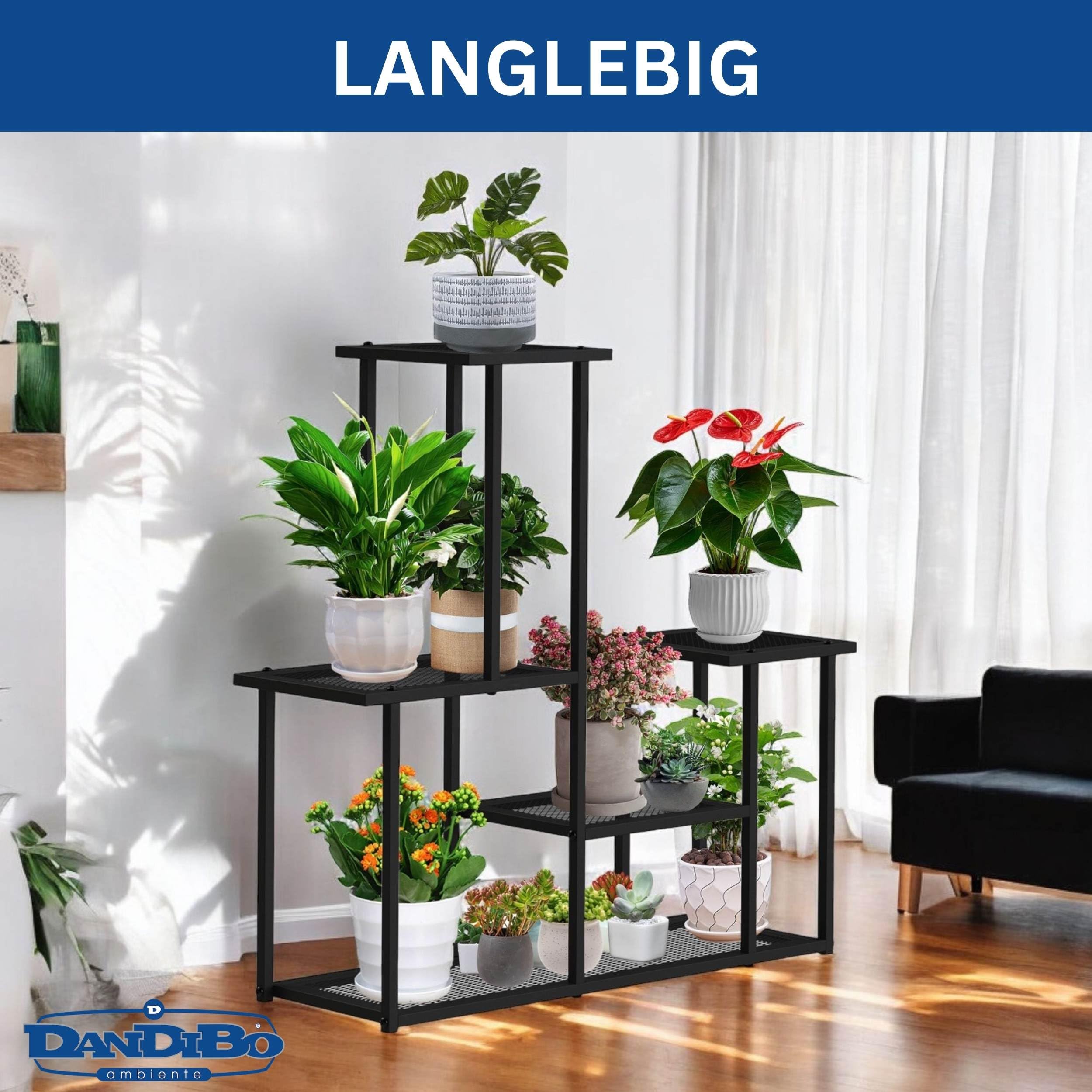 DanDiBo Blumentreppe Indoor Metall Schwarz 4 Ebenen 96579 Blumenständer Modern Pflanzentreppe Design Pflanzenregal