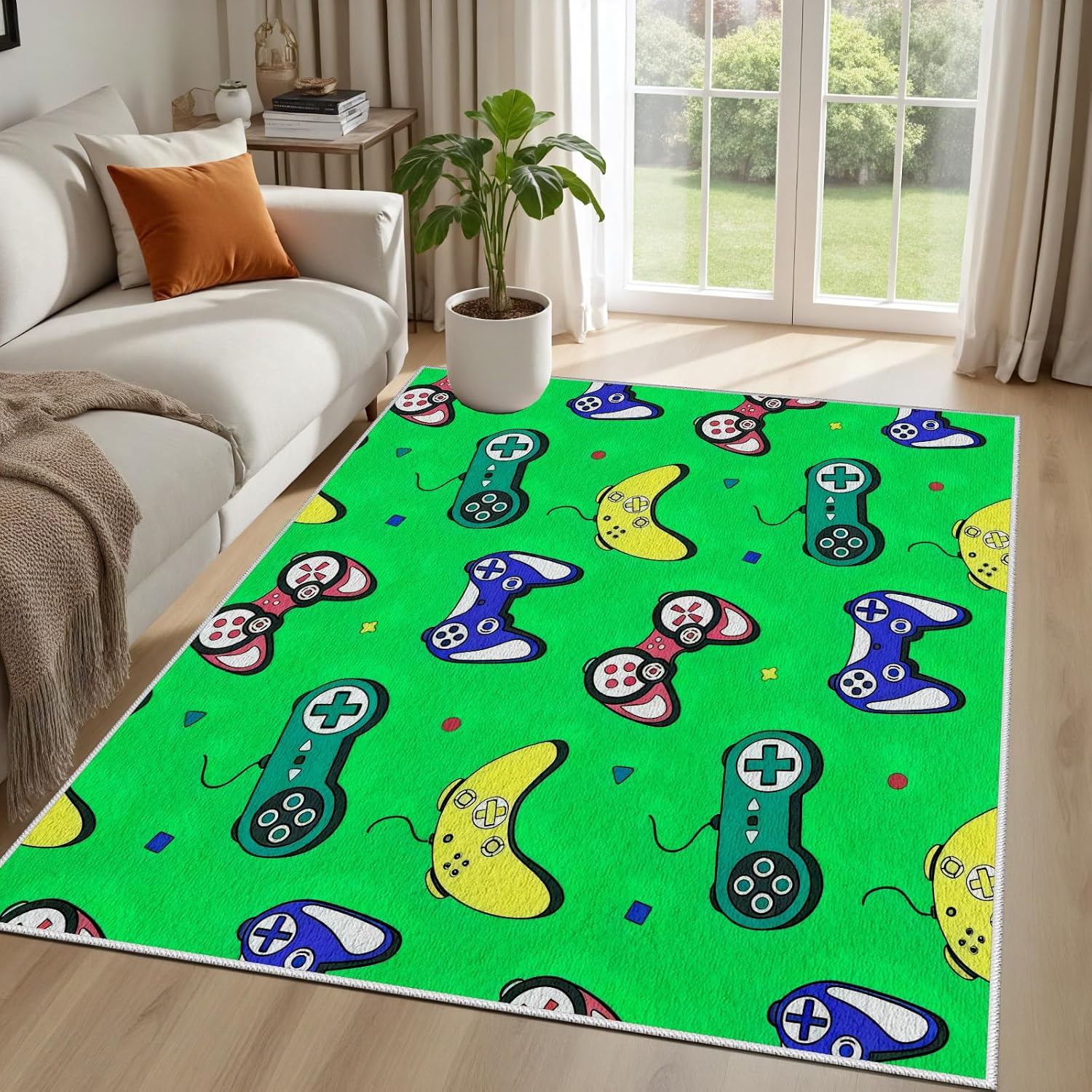 Gaming Area Rugs with Game Controller 7x10, Retro 3D Gamepad Rug