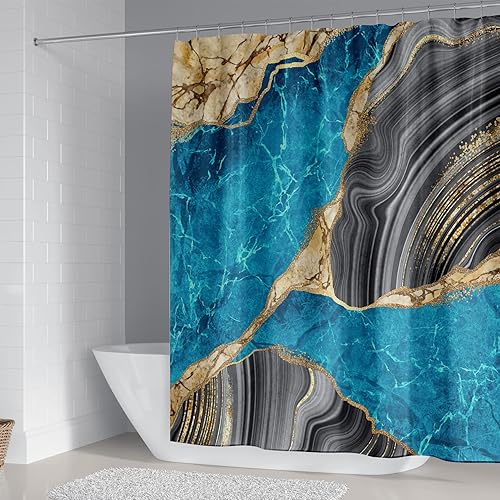 Miniatura 9 de beifivcl Juego de 4 cortinas de ducha con diseño de mármol, juego de decoración de baño, lujo con 12 ganchos, tapete de baño, tapete para tapa de
