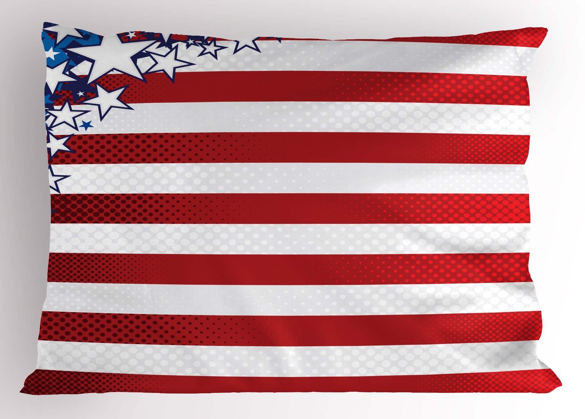 Lunarable American Flag Pillow Sham, V?ntage Horizontal Red Lines Stars Set Pride Homeland Retro Emblem Design, Decorative Standard Size Printed Pillowcase, 26