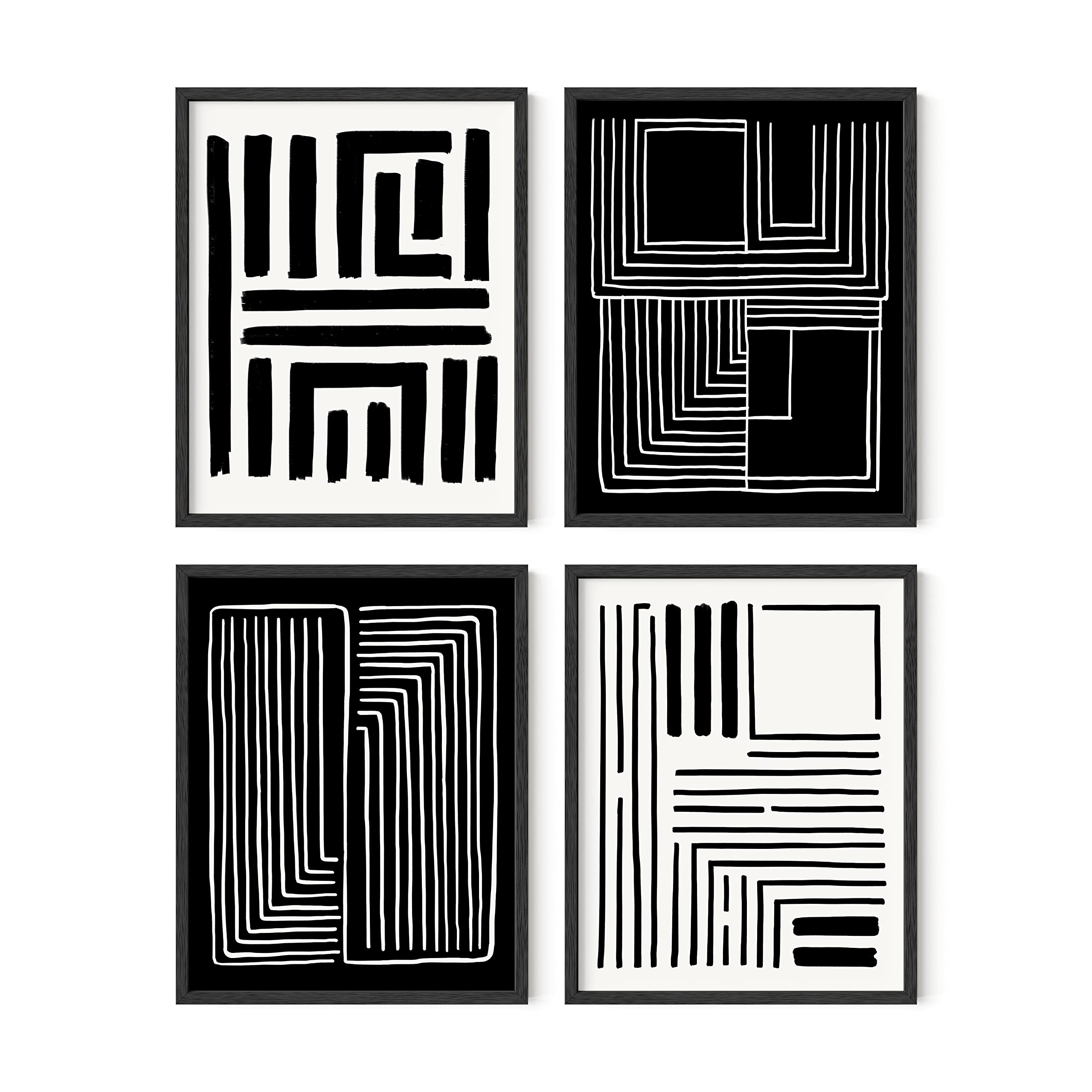 HAUS AND HUES Geometric Wall Art – Set of 4 Black and White Posters, Modern Abstract Minimalist Décor for Room or Office (Unframed, 11x14)