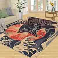 希少 MICHIGAN RUG CO 魚 総柄 S/M Amazon.com: Japanese Ukiyoe Rugs for Living Room, Oriental