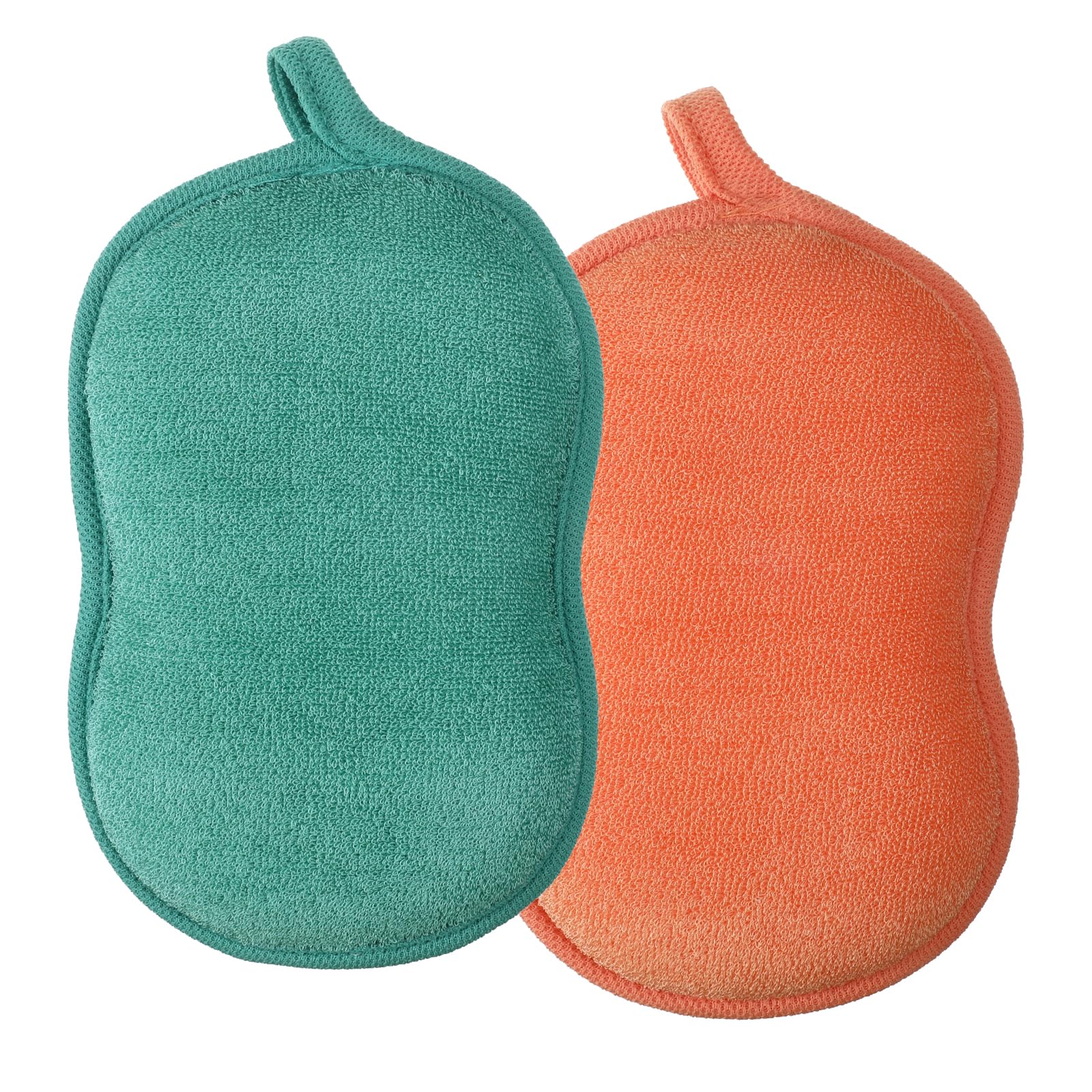View 1 of 2 PCS Baby Bath Sponge, Soft Absorbent Baby Sponge for Bathing, Exfoliating Shower Sponge for Body, Bath Sponges Loofah for Infants Men Women Body All Skin Type(Green, Orange)