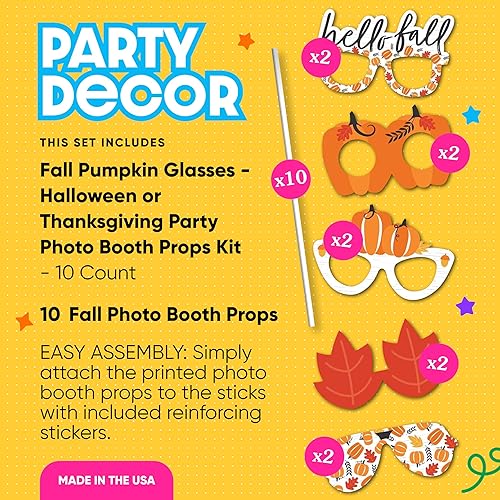 Miniatura 8 de Big Dot of Happiness Vasos y máscaras de calabaza, kit de accesorios para cabina de fotos de otoño, Halloween o Acción de Gracias, 10 unidades