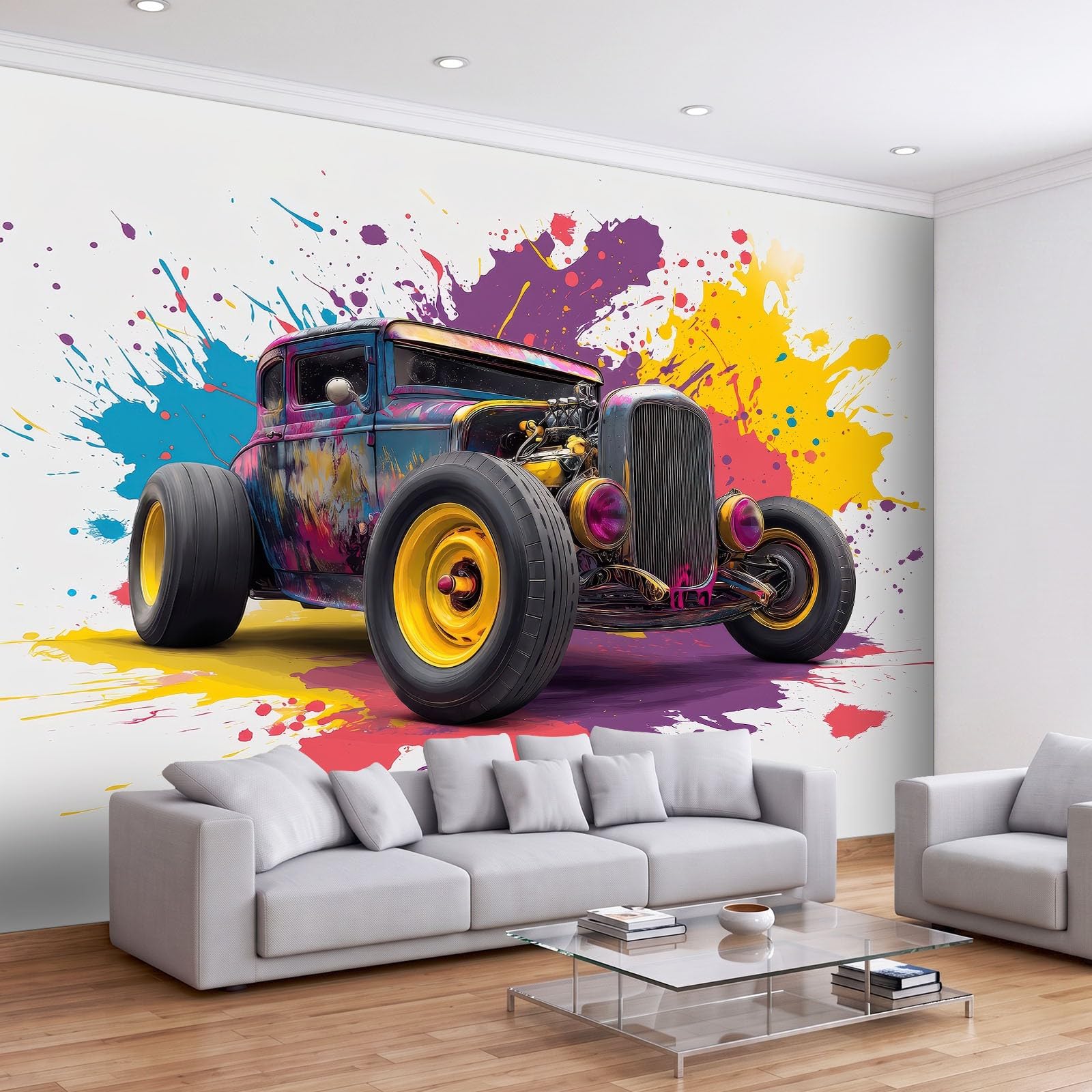 Tapeta mural do salonu 200 x 140 cm sportowe samochody sportowe rozpryski artystyczny plakat fototapeta fototapeta z włókniny, nowoczesna sypialnia pokój dziecięcy TV tło dekoracja ścienna, kolor