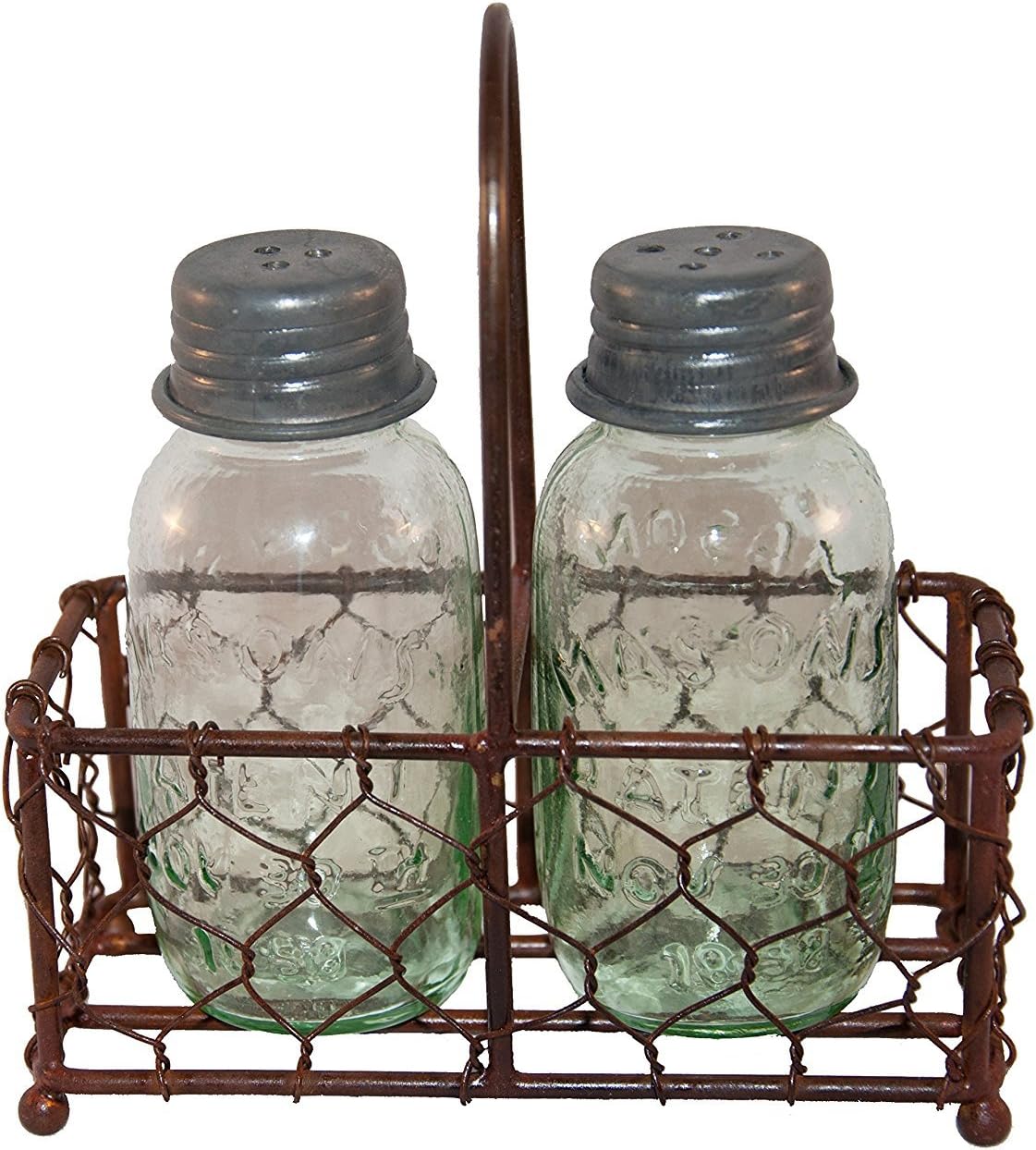 Chicken Wire Mason Jar Salt and Pepper Shakers Caddy