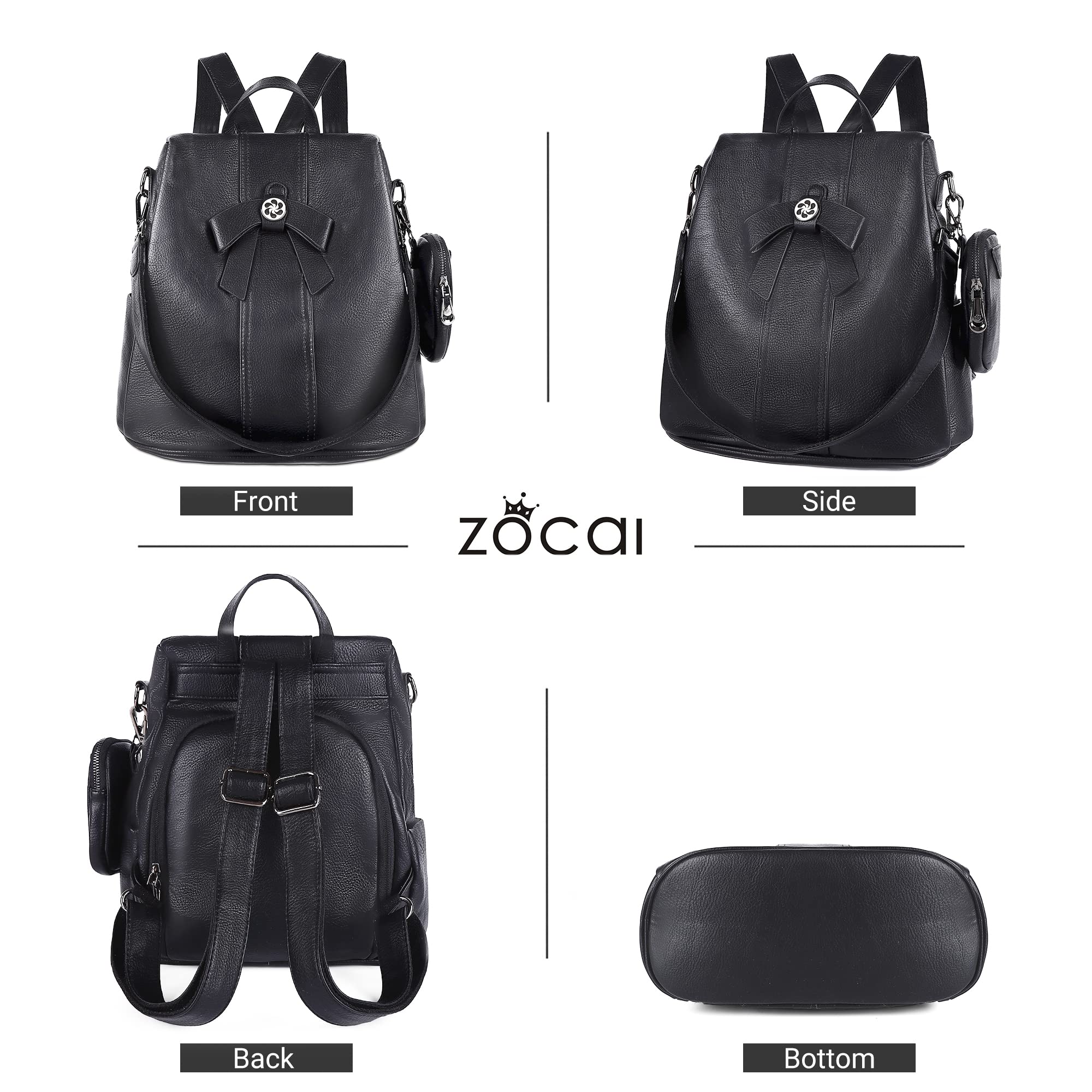 ZOCAI Mochila monedero para mujer de moda, carteras, de piel sintética, mochila diaria, antirrobo, bolso de hombro, monedero, Negro , M