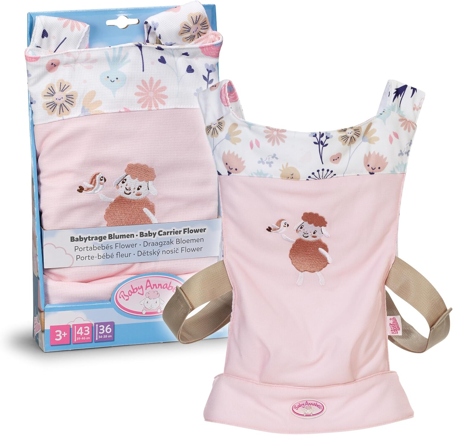 Baby Annabell Baby Doll Carrier – Doll accessory with adorable design & floral details – Adjustable cushioned straps – Wearable on the front & back – Suitable for children aged 3+
