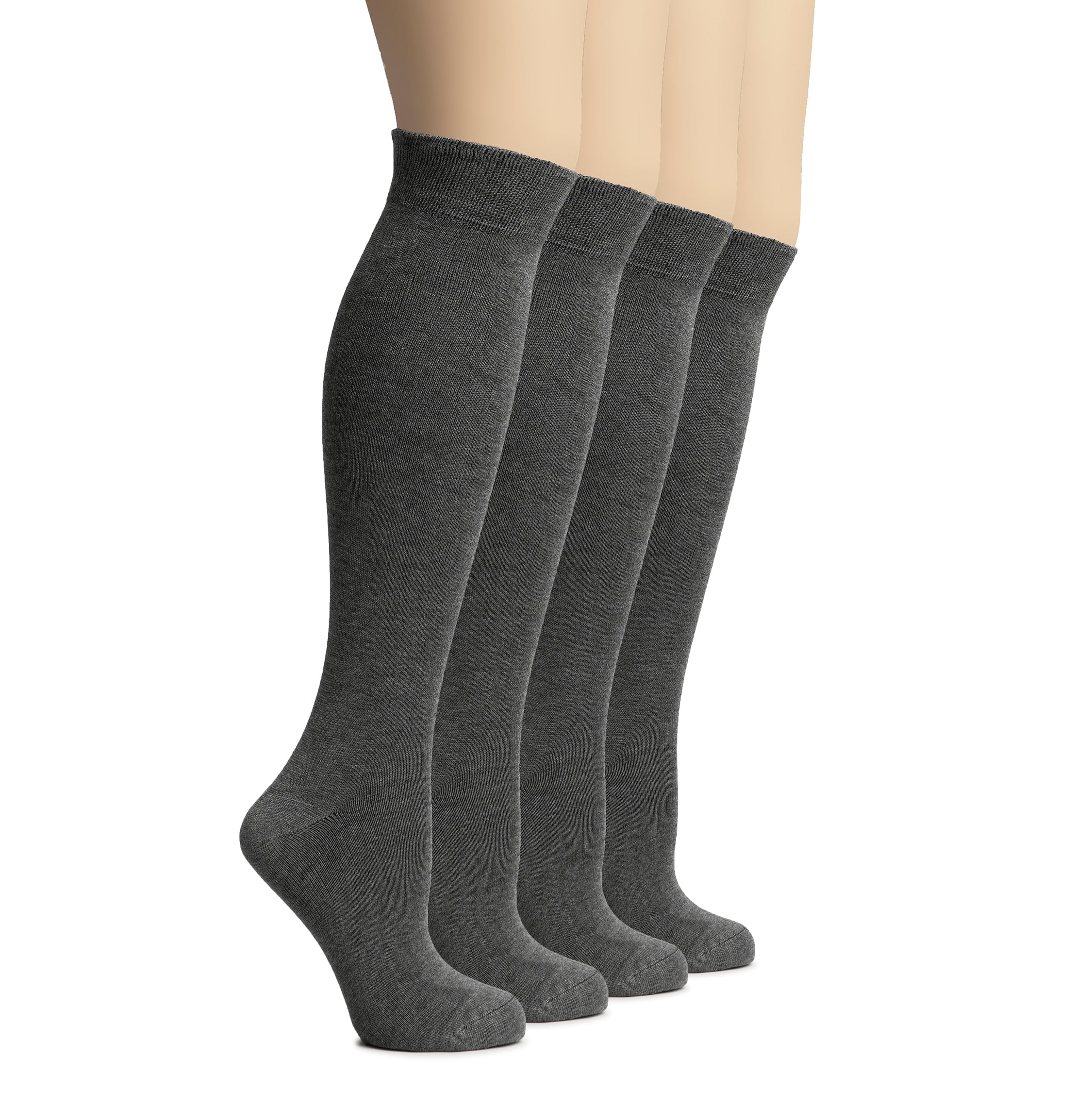 HUGH UGOLI Women's Knee High Socks, Comfort Seam Long Dress Bamboo Socks, Soft, Lightweight, Shoe Size 5-8/8-11, 4 Pairs