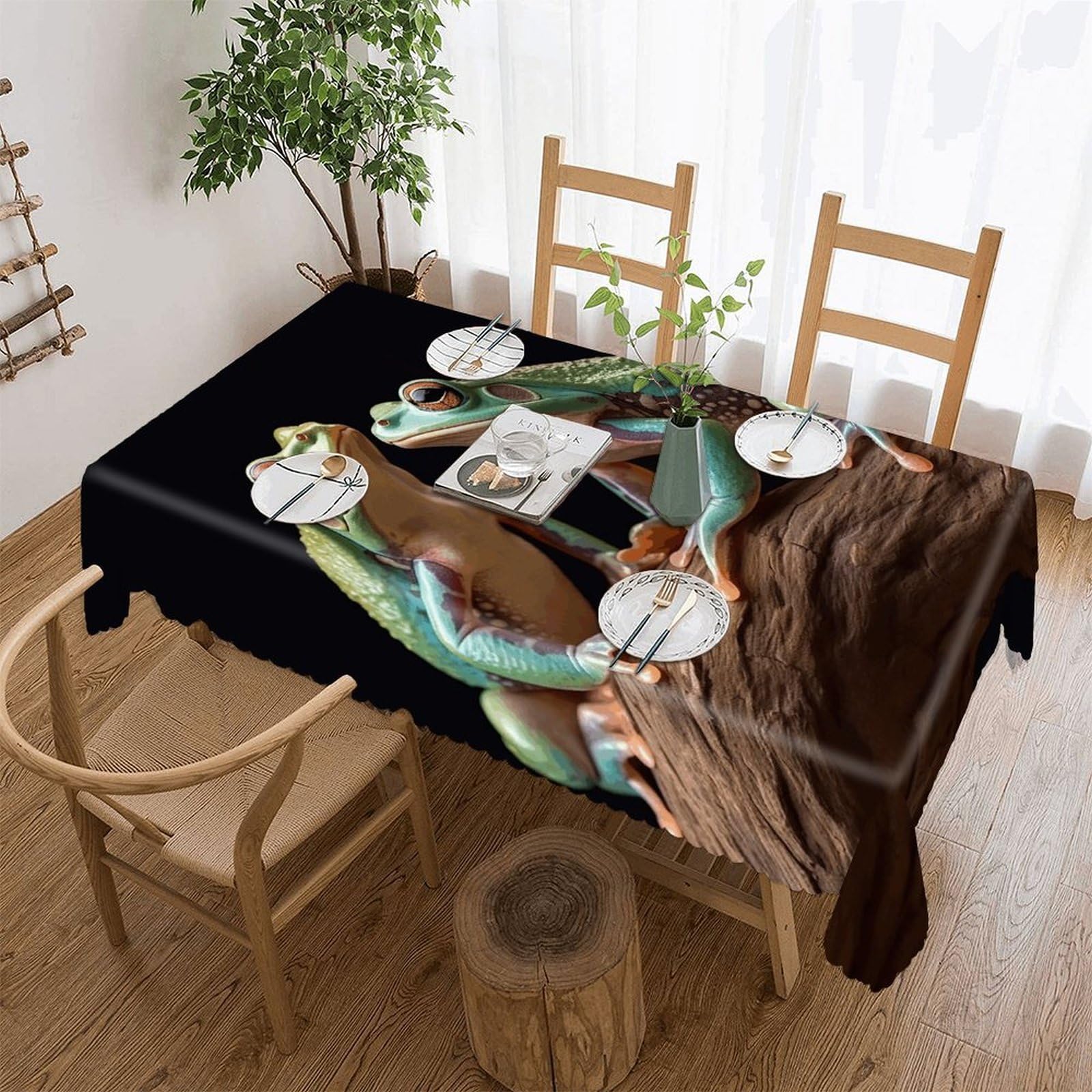 LOKLNEYK Two Frogs Tablecloth Rectangle Table Cloth Decorative Fabric Table Cover Waterproof Seasonal Table Cover Wrinkle Resistant Washable Table Cloth for Party Picnic Dinner Decor 55"x70"