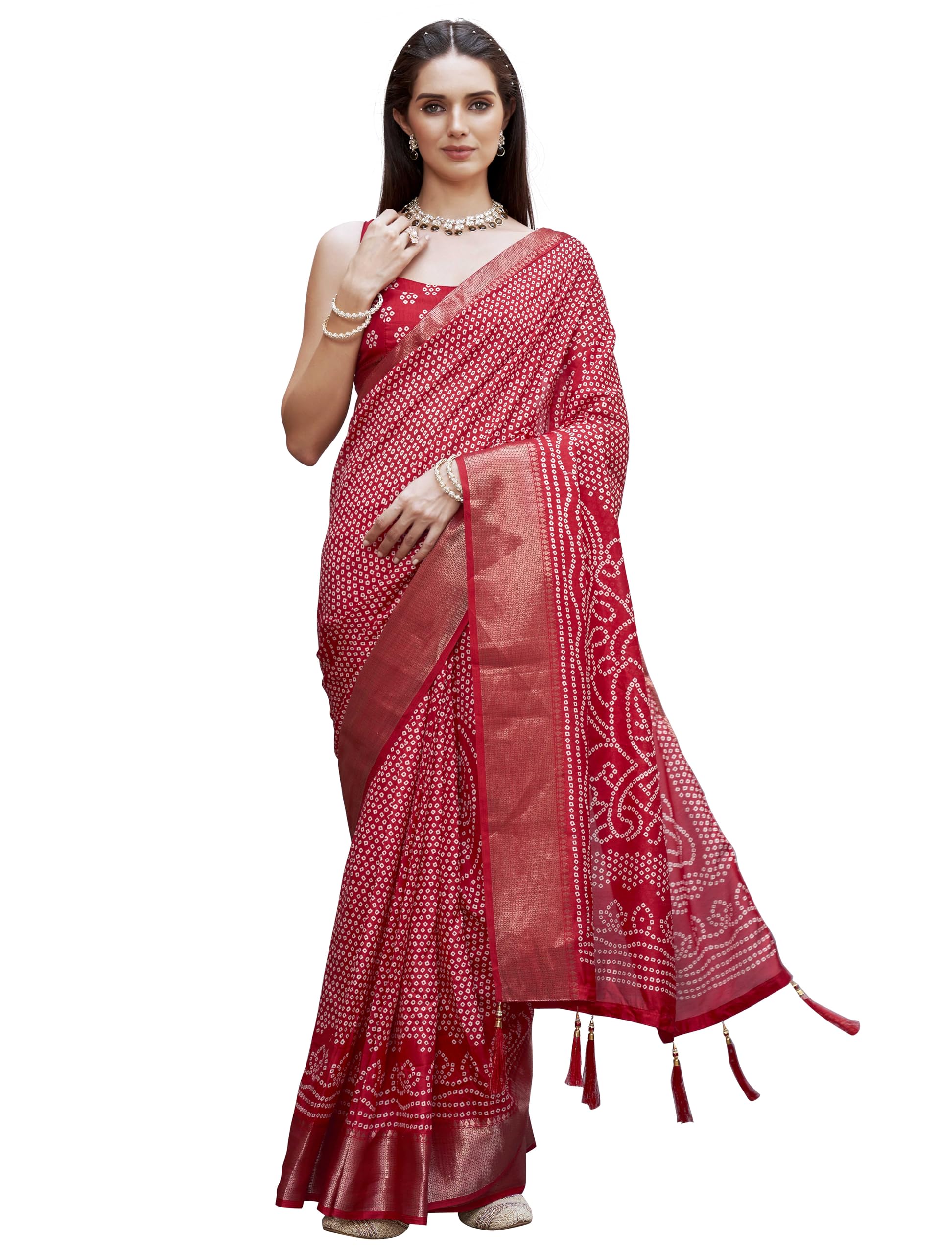 womanista Women's Ready to wear red colored cotton blend saree with woven border(TI6901_Red_Onesize)-picture-22