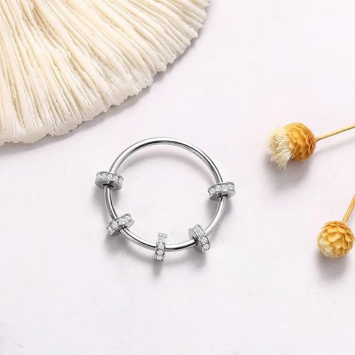 Miniatura 6 de LOVECOM Anillo giratorio de plata de ley 925 con cuentas de circón para aliviar el estrés, anillo giratorio para mujer, anillo giratorio para