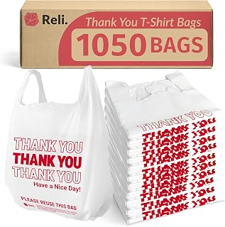 Reli Thank You Plastic Grocery Bags with Handles (1050 Count) White T-Shirt Bags 11.5x6.5x21 Strong Durable