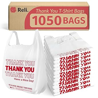 Reli. Plastic Bags Thank You 1050 Count | White Grocery Bags with Handles | Shopping Plastic