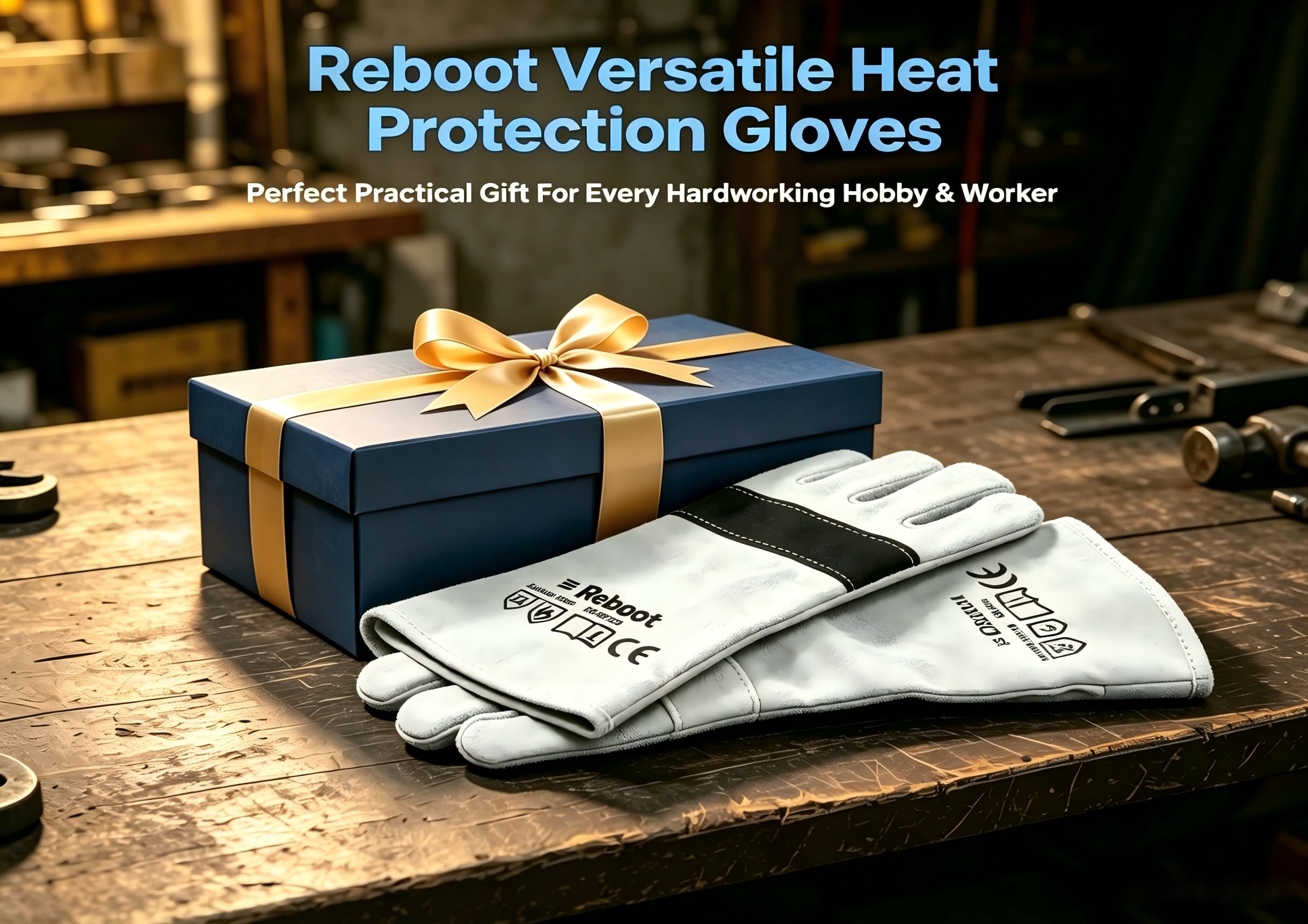 Reboot Gants de Soudure, Cuir Résistant 500°C, Protection Avant-Bras 38 cm, Coutures Doubles Renforcées pour MIG TIG MMA Barbecue Forge – Gris