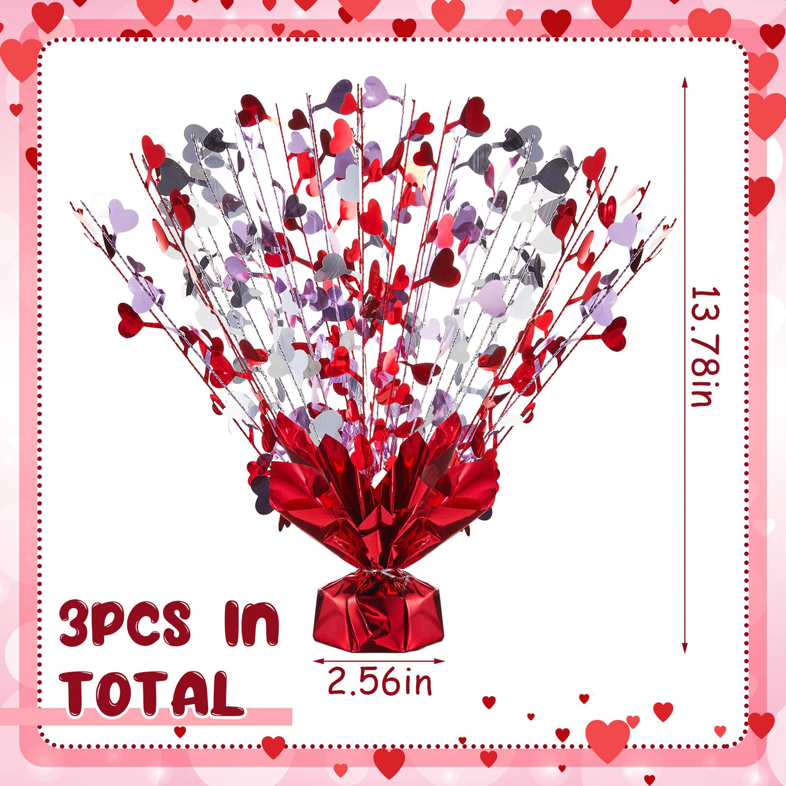 Juexica Valentines Table Centerpieces Heart Burst Valentine Table Decorations Party Accessory Heart Tinsel Centerpieces Metallic Gleam Accessory for Party Decorations(3 Pcs)