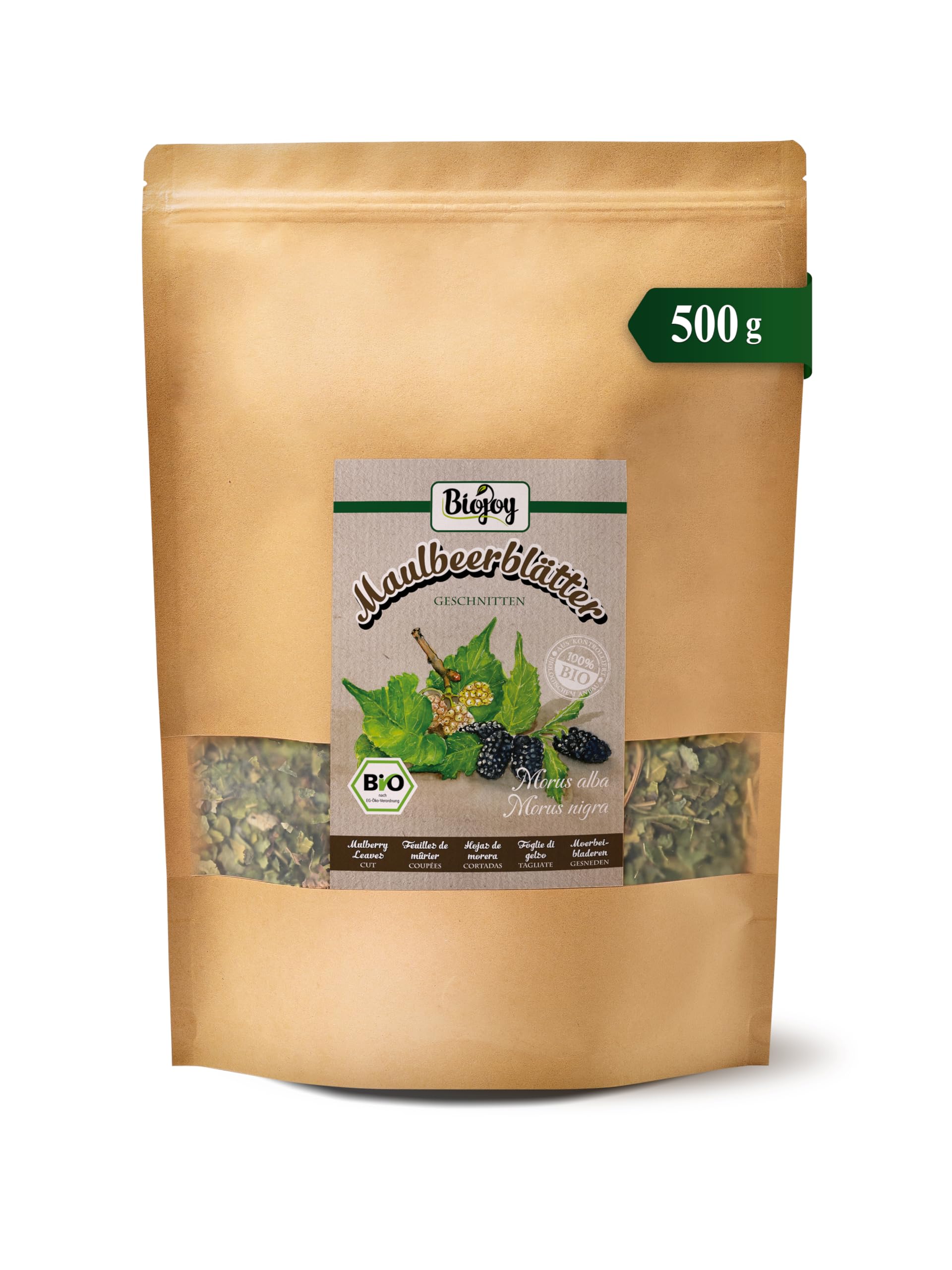Biojoy BIO-Maulbeerblätter-Tee (500 g), getrocknet und geschnitten (Morus alba, Morus nigra)