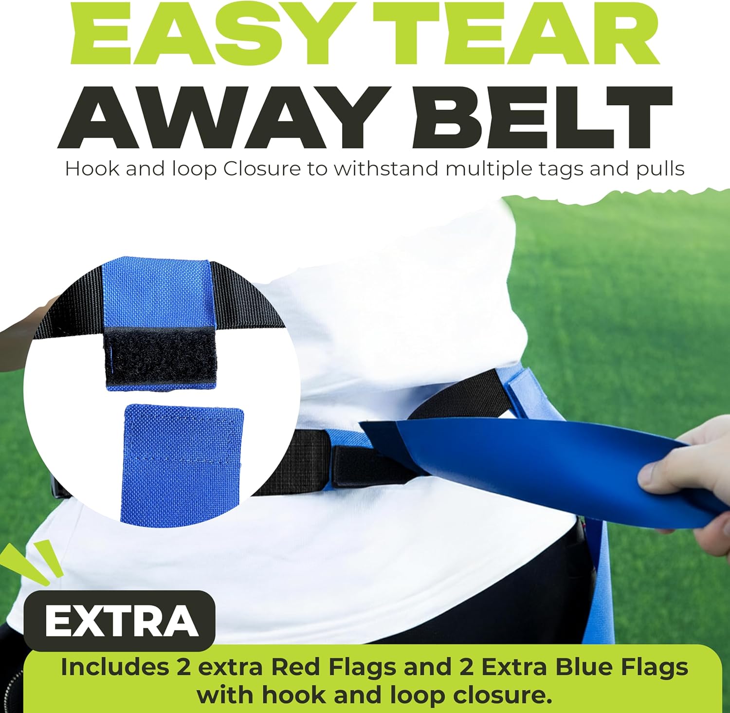 Flag Football Belts Set for 14 Players – 28 Durable Red & Blue Flags with 4 Extra Flags, Adjustable Belts & Carry Bag – Youth & Adult Flag Football Equipment for Teams, PE & Backyard Games