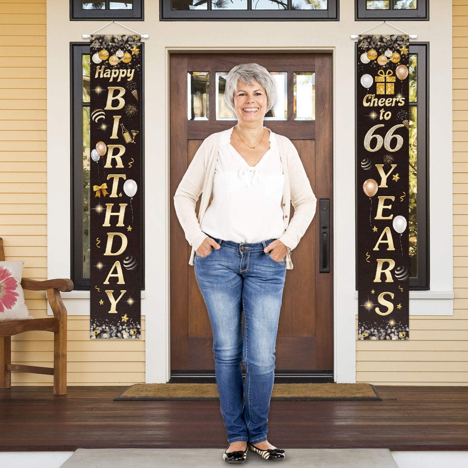 Buy Happy Birthday Cheers to 66 Years Black Gold Yard Sign Door Banner