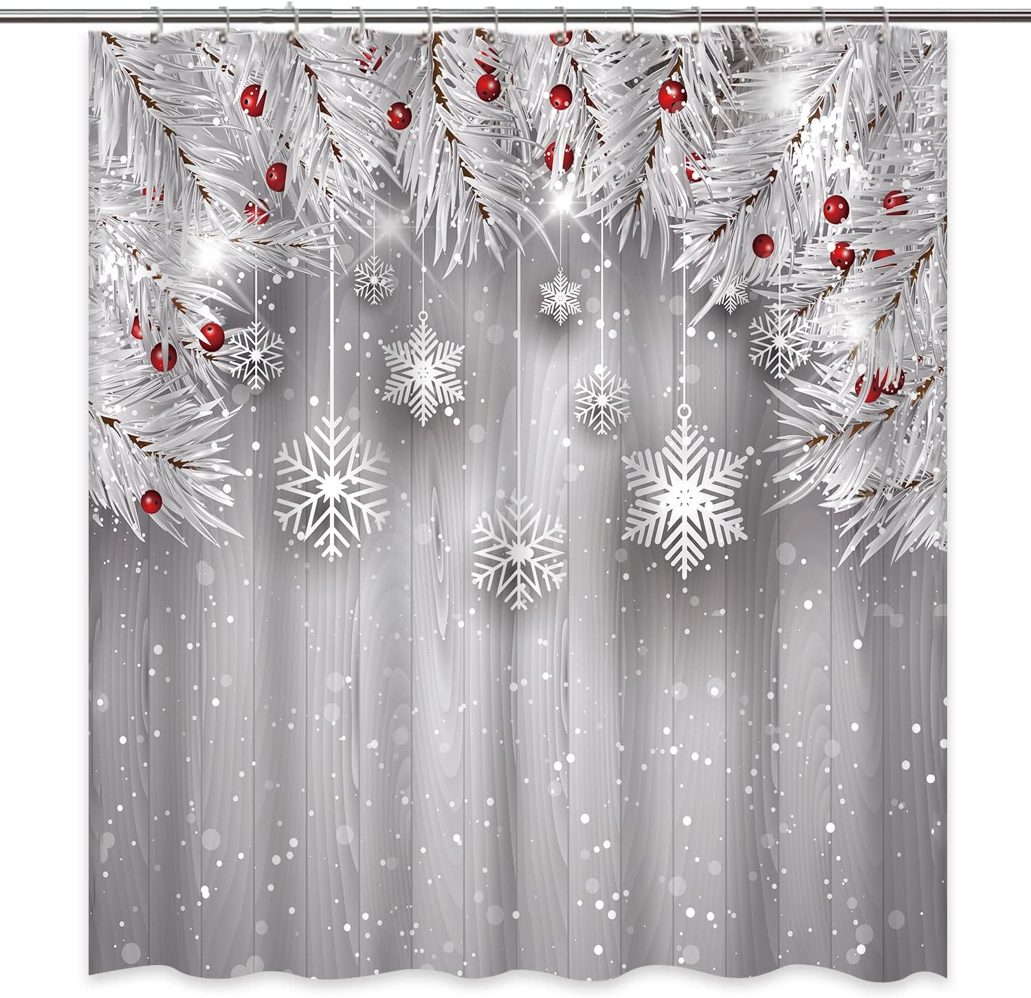 ZORKET Red Christmas Shower Curtain with 12 Hooks, Shiny