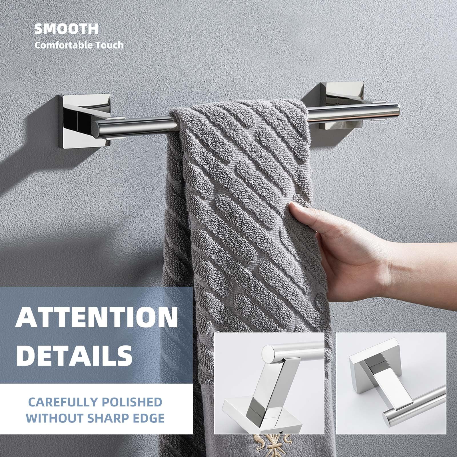 Suyar Toallero de Mano SUS304, Soporte para Toallas de Ducha de Acero Inoxidable SUS304, para baño, Cocina, Armario, toallero, Montaje en Pared, Cromo Pulido