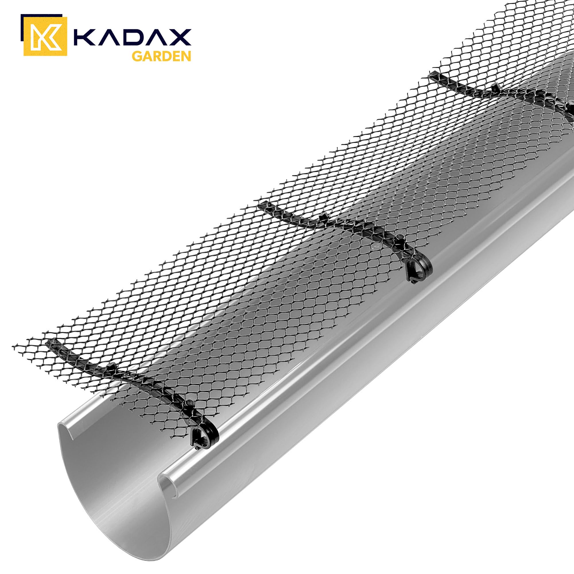 KADAX 2 x kratka ochronna do rynien dachowych, 16 cm x 6 m, ochrona przed liśćmi z tworzywa sztucznego, do rynien deszczowych, kratka ochronna z klipsami mocującymi, ochrona rynny dachowej