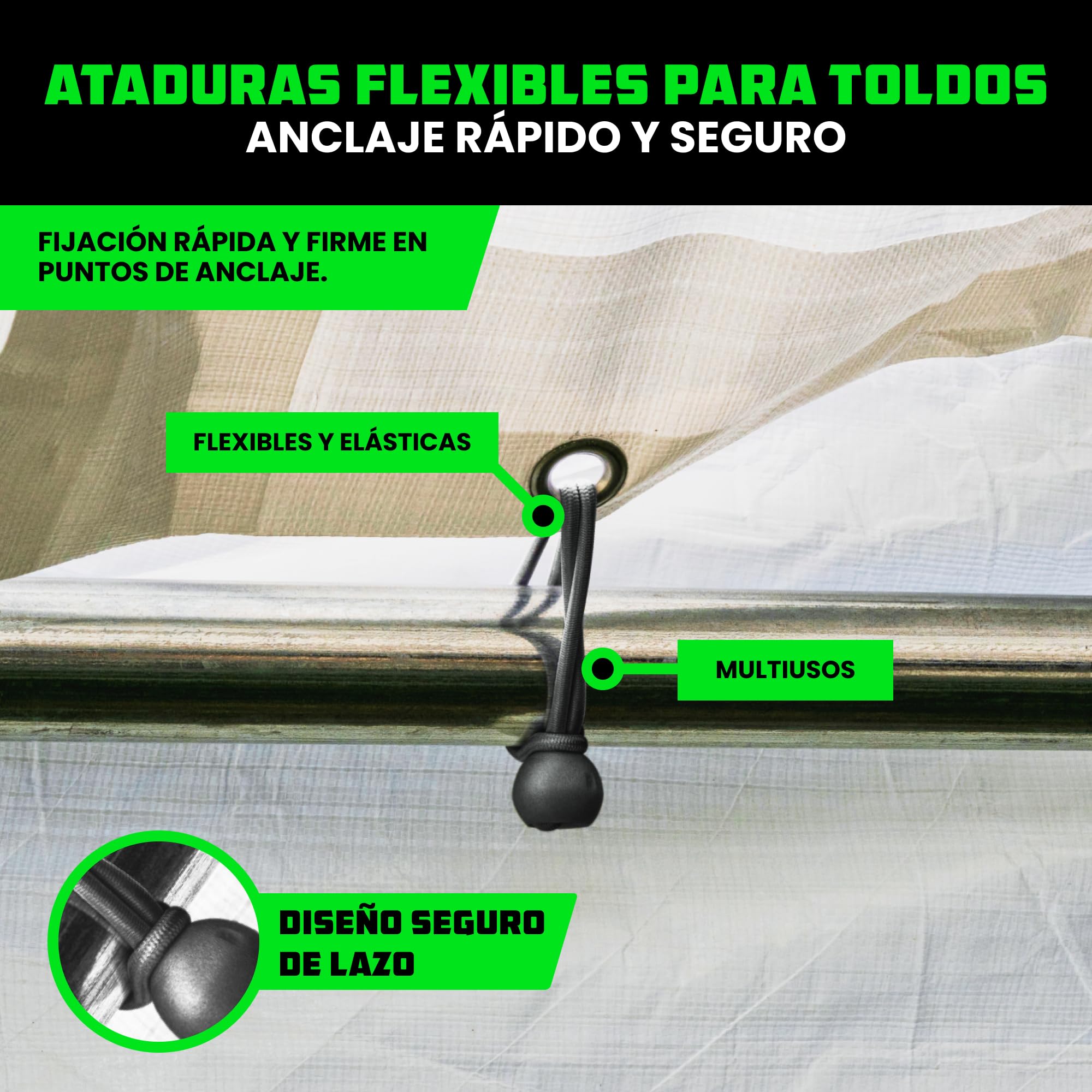 Rhino USA Cuerda Elástica con Ganchos (28 Piezas) Pulpos Elástico con Gancho, Cortos y Largos - 4 Clips para Lona Gratis, Bolsa con Cordón, Cuerdas para Toldo & Bungee Cord - Resistentes a Rayos UV