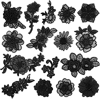 Qililandiy 16pcs Black Embroidery Lace Flower Butterfly Patches - Sew-On Appliques for DIY Clothing Repair & Crafts