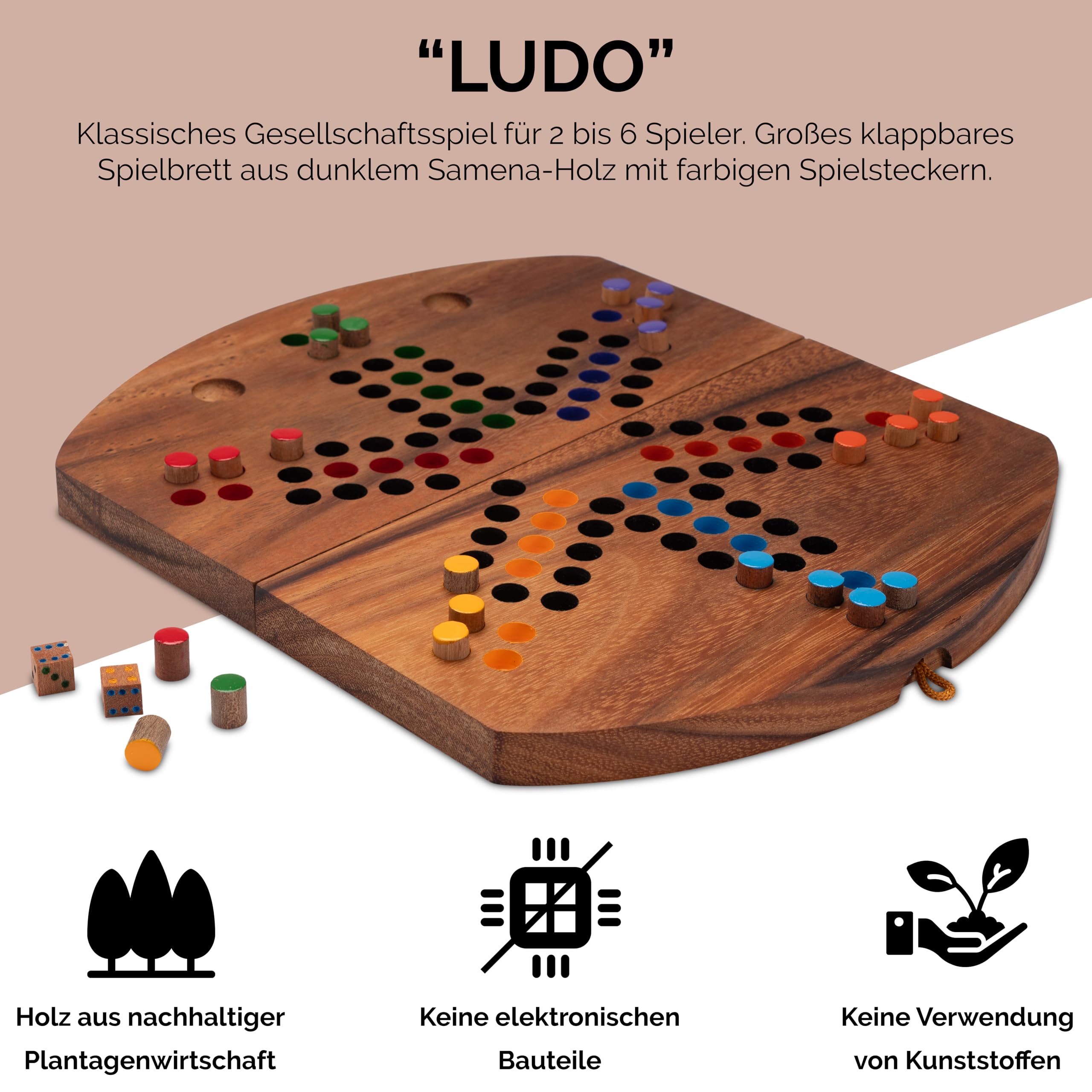 LOGOPLAY Ludo Per 6 Giocatori, Gioco di Dadi, Gioco da Tavolo, Gioco Per Famiglie in Legno Con Tabellone Pieghevole (Multicolore) (Confezione da 2)