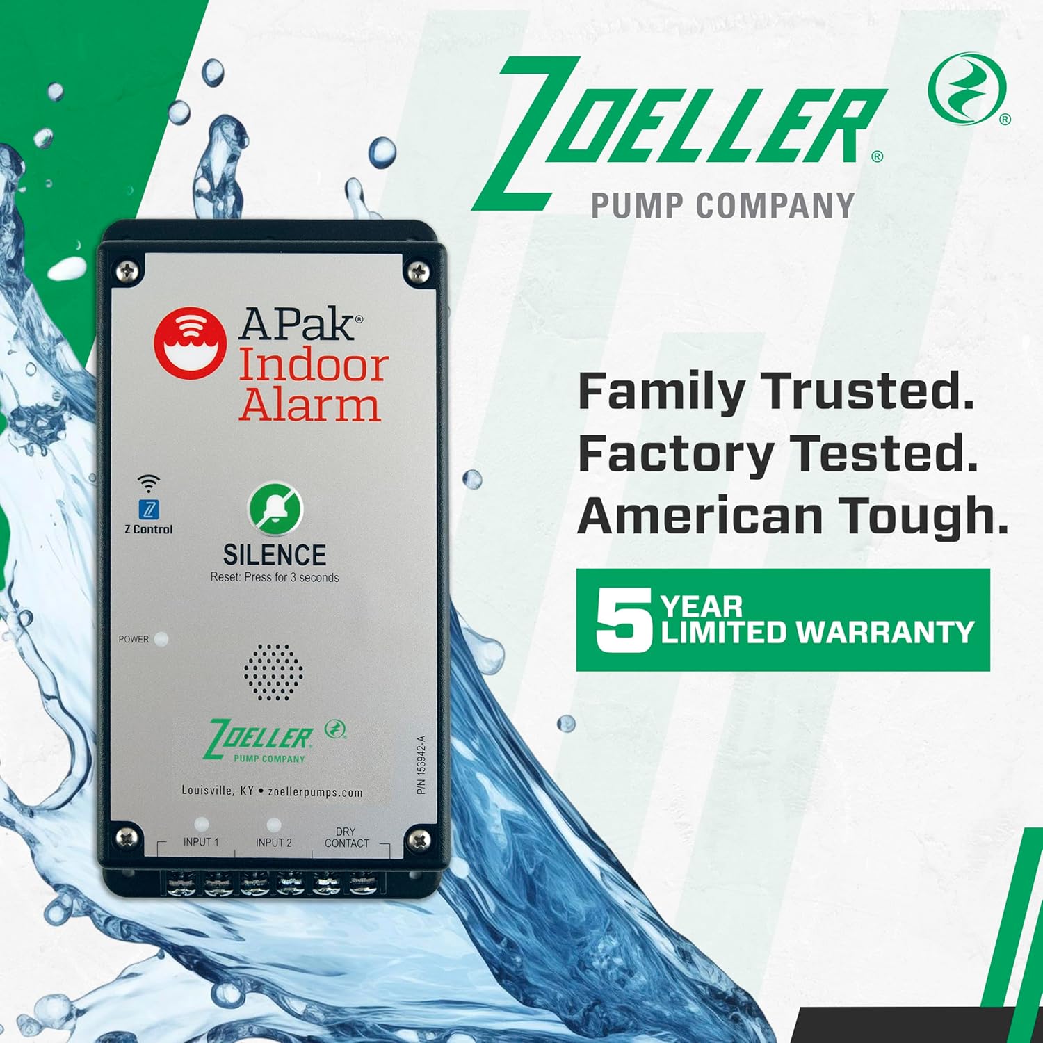 Zoeller APak Z-Control Indoor Alarm System w/Reed Sensor – High-Water Audible & Visual Alert for Basement Sump Pits, Pump Chambers & Holding Tanks – 115V with Battery Backup & Smart Alerts