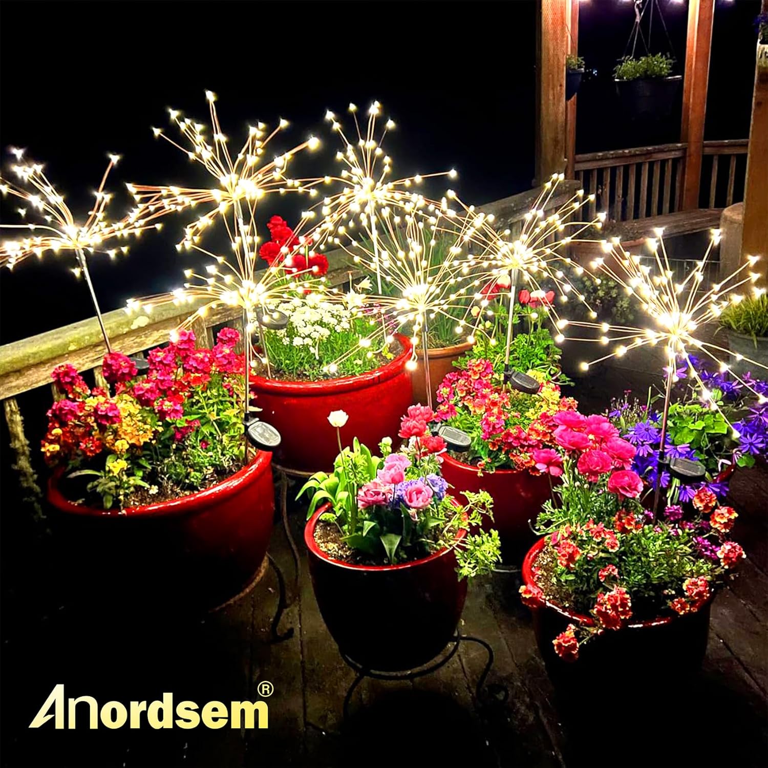 Anordsem Solar Garden Lights Outdoor: 4 Pack Bendable Copper Wire with 120 LED Twinkling Firework - Waterproof DIY Warm Fairy Decorative Yard Patio - Gardening Gifts for Parents Homeowner