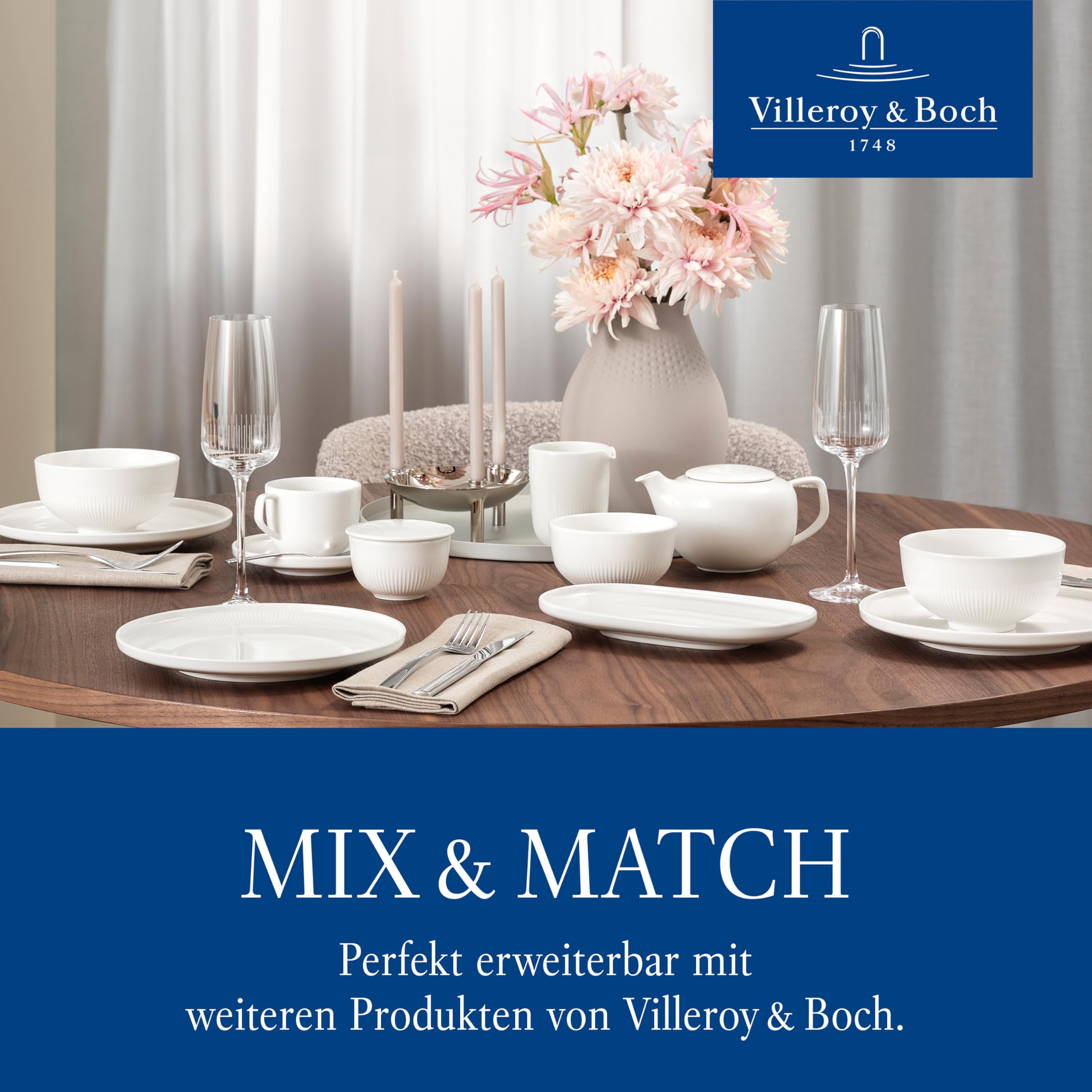 Villeroy & Boch - Afina Teekanne Inklusive Deckel und Filter, Kanne für Tee aus Premium Porzellan, Made in Germany, spülmaschinenfest und mikrowellensicher, weiß
