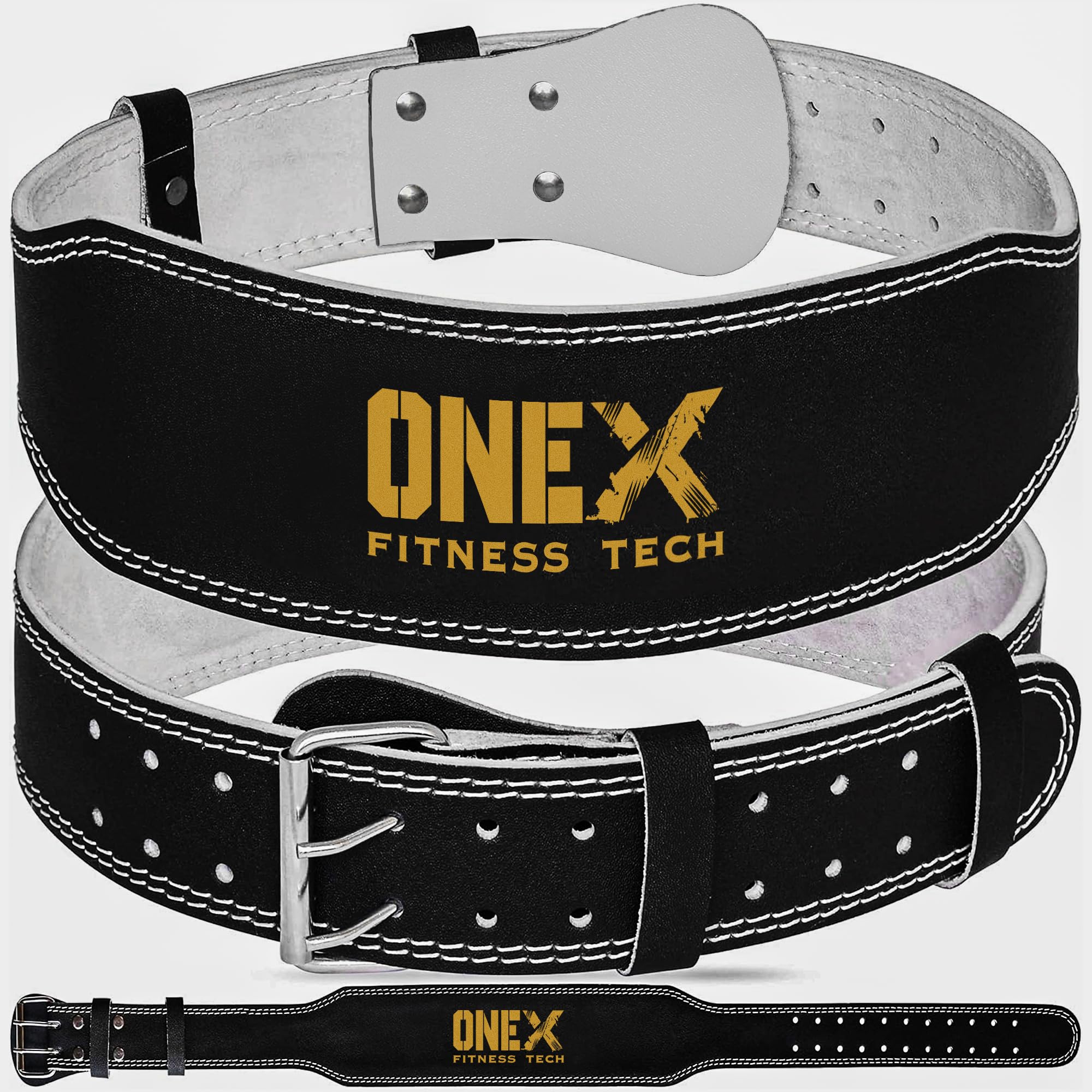 Weight Lifting Belt Gym Fitness Leather 6โ Padded Lumbar Back Support 8 Adjustable Holes Weightlifting Powerlifting Bodybuilding Deadlift Squat Workout Strength Training Men Women (BLACK, XL 6")