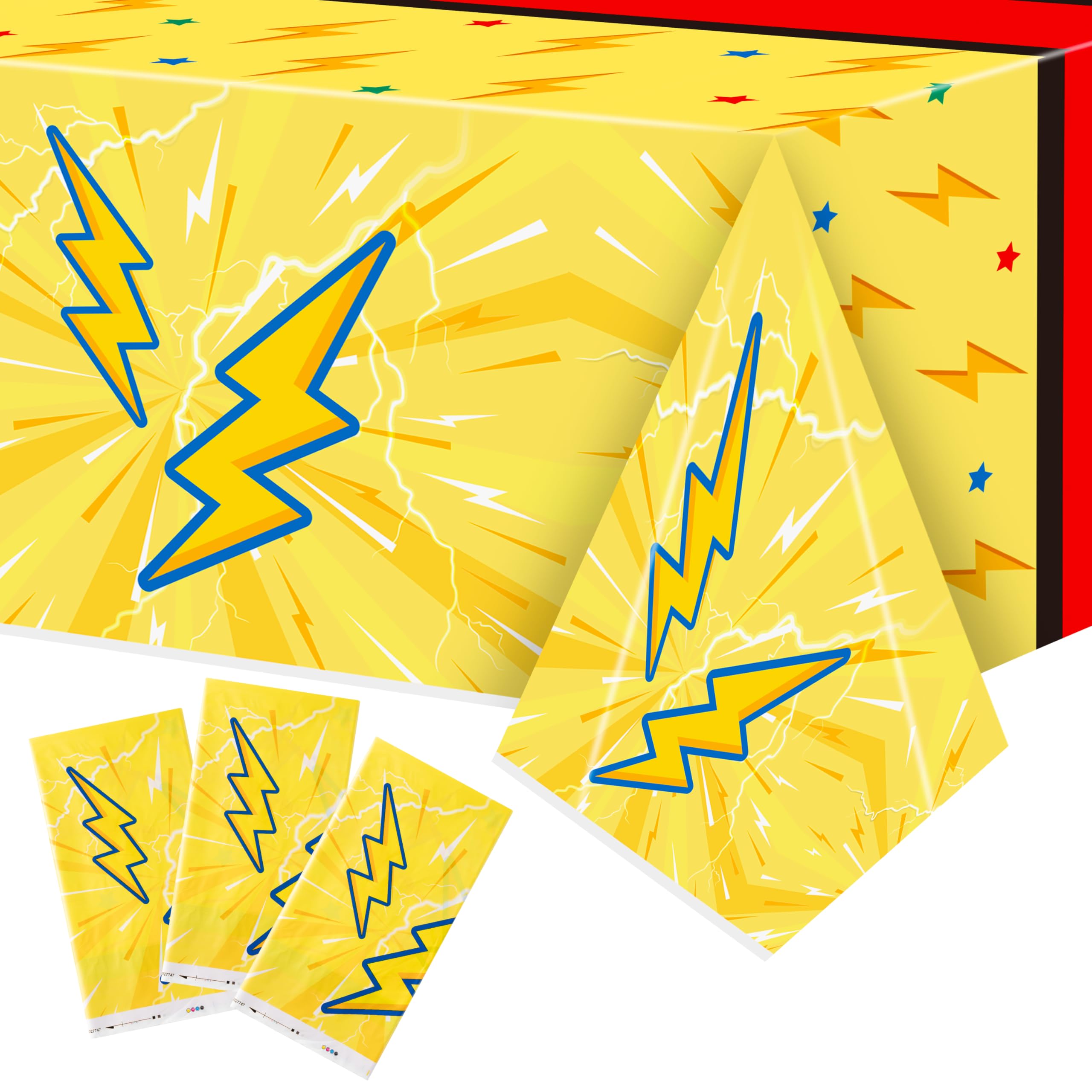 3Pcs Cartoon Themed Table Covers Lightning Bolts Disposable Rectangular Table Cloths Waterproof Plastic Dinner Deskcloths Party Decorations Supplies for Kids Birthday Baby Shower 108 x 54 in