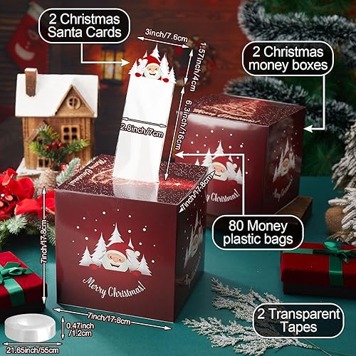 Miniatura 3 de Resurhang Juego de 2 cajas de dinero de Navidad para regalo en efectivo, cajas de regalo de vacaciones, dispensador de dinero con 80 bolsas