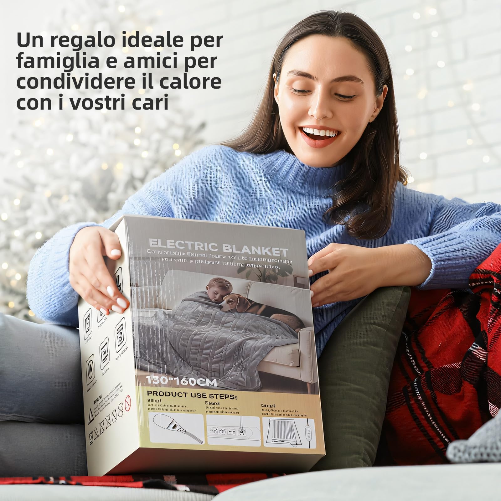 Coperta Elettrica Bifacciale in Flanella Adatta per 1-2 persone, 160 x 130 cm, con Timer da 1 a 10 Ore, 9 Impostazioni di Temperatura, Riscaldamento Rapido e Protezione dal Surriscaldamento.