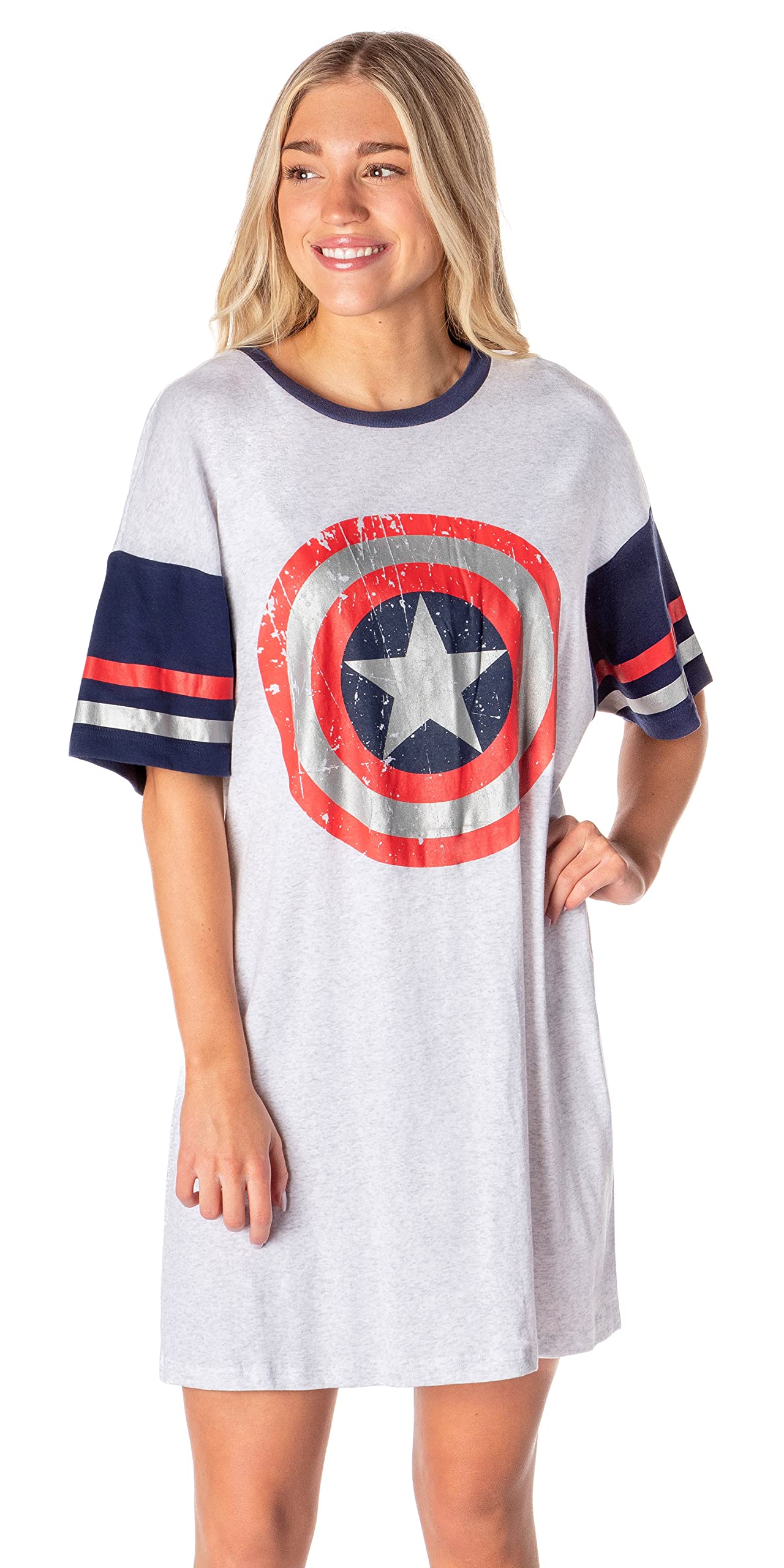INTIMOMarvel Comics Womens' Captain America Symbol Nightgown Pajama Shirt Dress