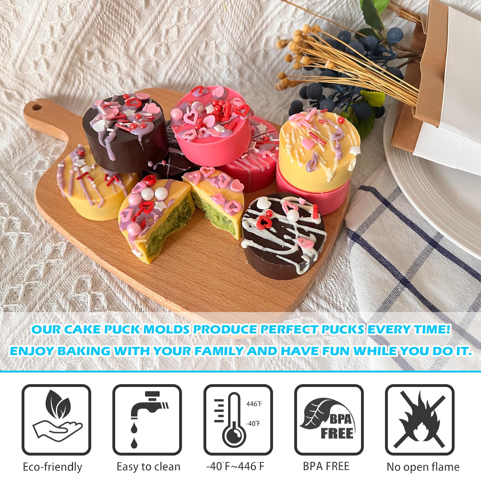Juego de moldes de silicona cubiertos de chocolate de 2 tamaños diferentes, 24 cavidades y 12 cavidades redondas con 2 espátulas para núcleos de pasteles, postres de chocolate, pasteles