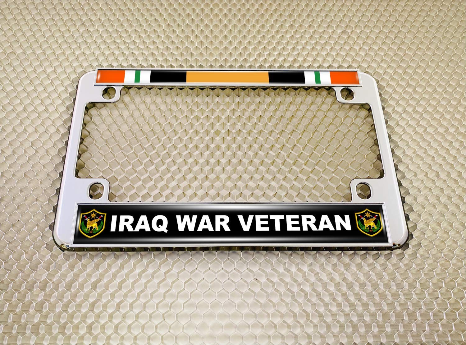 Motorcycle Metal License Plate Frame with Iraq War Veteran Design - Picture 15 of 18