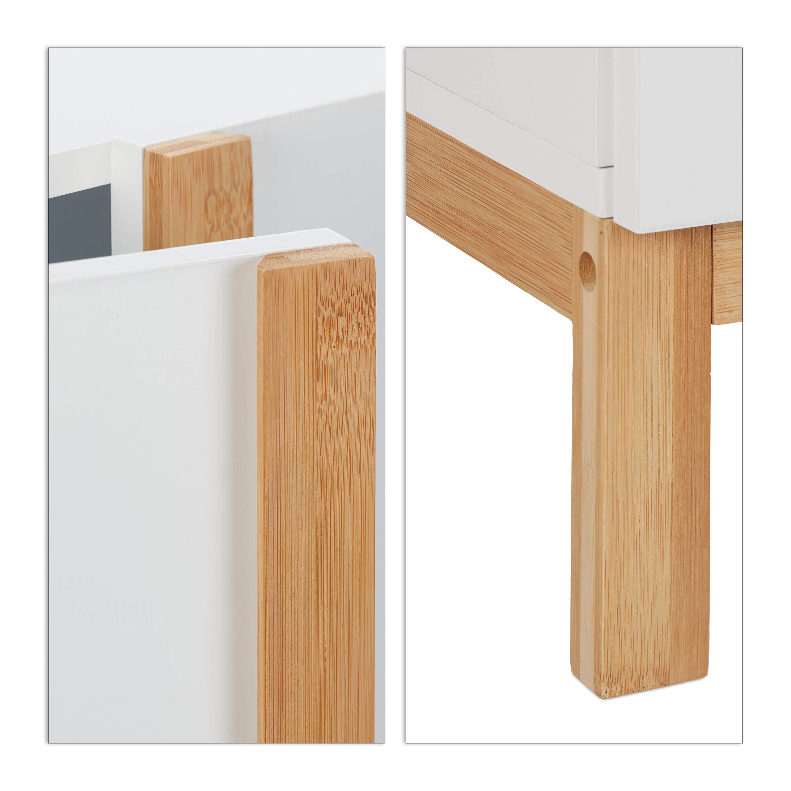 Relaxdays Waschbeckenunterschrank, 2 Fächer, Badschrank MDF & Bambus, Waschbeckenschrank HBT 60,5x60x30,5cm, Weiß/Natur