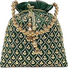 Peora Green Potli Purses for Women Handmade Evening Handbag Stylish Bridal Fashion Wristlet Bag for Girls (P27GRN)