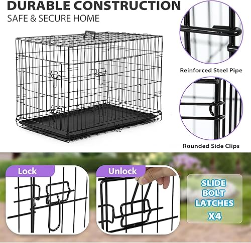 Miniatura 4 de BestPet Dog Crate 48" Black Foldable Metal Kennel with Double Doors, Secure Slide-Bolt Latches, Leakproof Tray Portable Dog Cage for Large